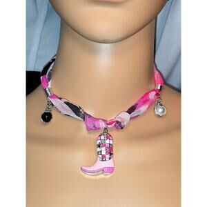 "Cowgirl Charm: Pink Rodeo Romance Scarf Necklace"